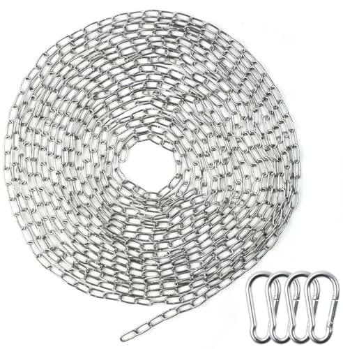 YunJoyous Chaîne en acier inoxydable - Vendu au mètre - 1,5 mm - 8 m - Chaîne en acier inoxydable avec 4 mousquetons - Chaîne en acier inoxydable pour chaîne de chien - Chaîne en acier pour portail de