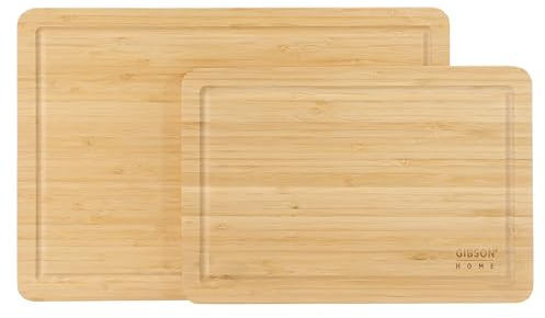 Gibson Home Forestview 2-Piece Bamboo Cutting Board Set – 15 & 12 Wooden Durable Kitchen Chopping Carving Boards with Juice Grooves, Oil Finished