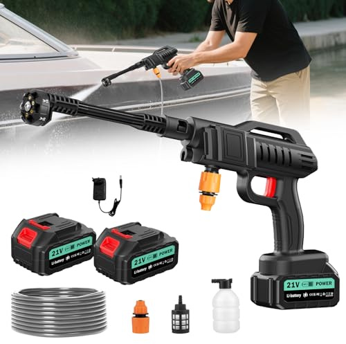 wowspeed Akku Hochdruckreiniger, 21V 62Bar Mobile Hochdruckreiniger Akku mit 2 Akkus, 6-in-1-Multifunktionsdüse, 5M Schlauch, Filterkessel, Tragbarer Druckreiniger für Auto, Terrasse