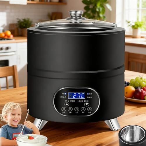 Macchina per Yogurt Commerciale 8L/12L con Controllo della Temperatura 32°C-93°C, Macchina Automatica per Fermentazione di Yogurt e Natto Fatti in Casa con Timer e Funzioni di Sicu black 8L / 2.1 gal