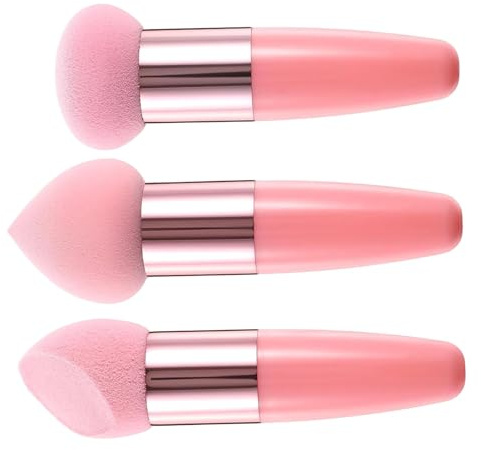 3 st makeupsvamp, puff skönhetsblandning makeupsvampar med handtag, 3 former skönhetsblandare, svamp, torr och våt användning blandare för pulver och flytande mixer