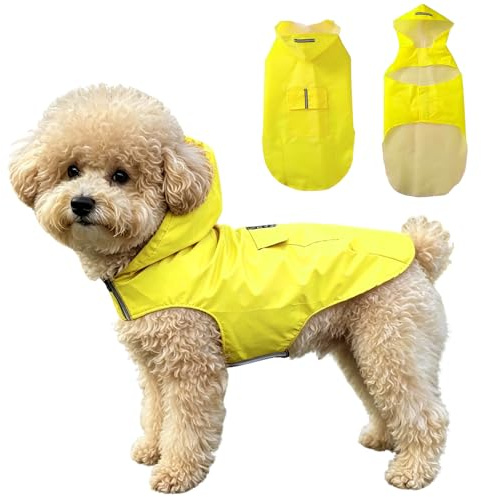 TENGWA Cappotto Cane Impermeabile Circonferenza Collo 35-40 cm 6-10KG Mantella Cane Antipioggia Giallo Riflettente con Cappuccio 100% Impermeabile Adatto a Cani di Piccola e Media Taglia