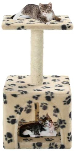 Nqyjm Katzen-Kratzbaum Sisal 55 cm Beige Pfoten-Aufdruck Katzenmöbel für kleine und große Katzen