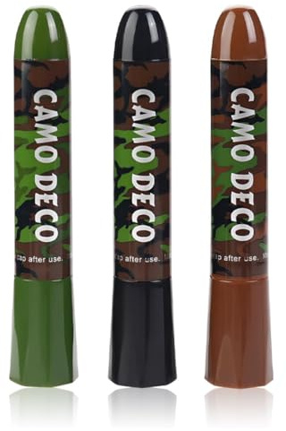 Tomedeks 3 Colori Kit Trucco Mimetico, Pittura Faciale Tattica, Stick Camouflage per Viso e Corpo, per Cosplay, Halloween, Sport e per Escursioni e Attività Outdoor (Nero, Marrone, Verde)