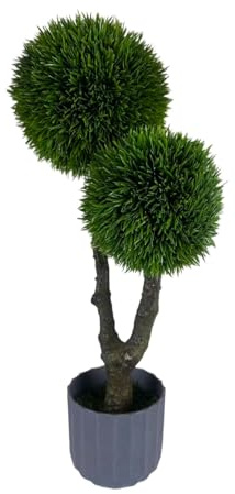 VKZ Pianta Artificiale Decorativa a Doppia Sfera Sfalsata in Vaso, Albero Topiario Finto Verde per Casa Ufficio Ingresso 53CM