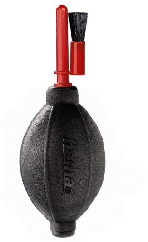 Hama Blasebalg mit Pinselaufsatz zur Kamera- und Objektivreinigung, Länge 16 cm, Dust Ex Brush, Rot/Schwarz