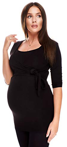 Purpless Maternity 2in1 Pregnancy and Nursing Wrap Top 3/4 Sleeved Tunic for Pregnant and Breastfeeding Women 7035 (12, Black)