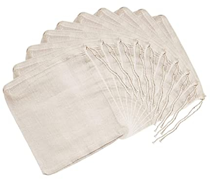 NAKED SHELLS 100% Cotton Muslin Drawstring Bags with Strings Multi Pack of 10 | Multipurpose: Soap Nuts Laundry Bags, Store Jewellery, Keepsakes, Herbal Infusion