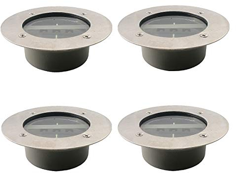 TOSHIN Lumière Solaire Extérieur, 4 Pack 3 LED Spot Lampe Solaire Jardin, Etanche IP65, Pelouse Lumière Decorative Pour Chemin Terrace Jardin Allée (Rond, Blanc Froid)
