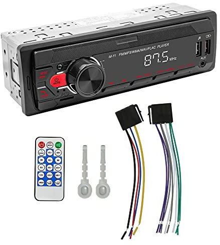 Aumotop Reproductor de MP3 para automóvil Receptor estéreo BT Radio FM Soporte de Llamadas con Manos Libres Carga USB U-Disk/Tarjeta TF/AUX-IN Asistencia de Voz con Control Remoto Luz Colorida