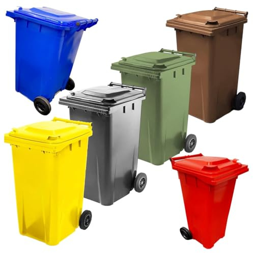 Wheelie Bins Outdoor Trash, Garden, Recycling Household Size Standard Bins 240L Colours Grey, Yellow, Blue, Green, Brown & Red Complete With Lids & Wheels (Yellow)
