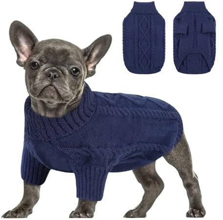Queenmore Maglioncino Cane Taglia Piccola, Maglione Bassotto Caldo, Felpa A Collo Alto Ritorto, Vestiti Per Cani Gatti, Elastico Per Bulldog Francese Barboncino Chihuahua, Blu Scuro, XS