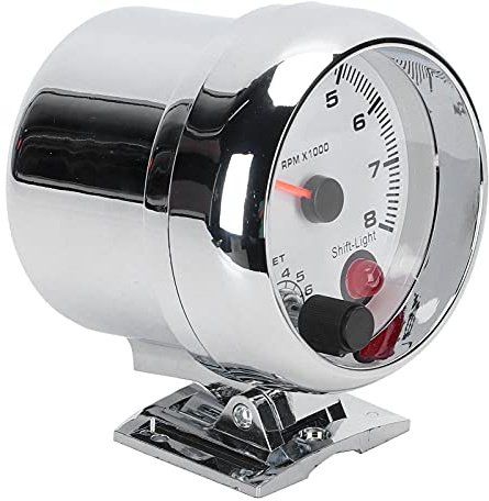 Tbest 4-cylindrig Varvräknare, Krom Vit Ansiktsförskjutningsljus, 3,75 Tum 0-8000 Rpm 7 Färgbakgrundsljus för 4/6/8-cylindriga 12V Bensindrivna