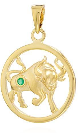NKlaus 15 mm stjärntecken hänge taurus 333 gult guld 8 karat äkta smaragd zodiak med månadssten 14050