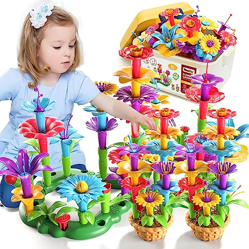Garbo Star Girl Toys for 3 4 5 6 Year Old Girls Birthday Gift, Flower Garden Building Toys Set for Girls Toddlers Kids Ages 3-5, Building Educational Stem Toys