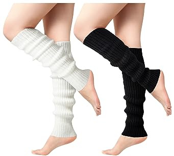 Passionbility 2 Pairs Leg Warmers for Women - Leg Warmers 80s Ribbed Knitted Long Socks for Party Sports
