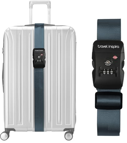 travel inspira Candado Maleta Viaje Cerradura TSA, Cinta Maleta Seguridad | Marino, con Cerradura de 3 Dígitos, Fácil de Identificar, Ajustables Hasta 195 cm, Anti-Explosión, para Maletas de 20- 32
