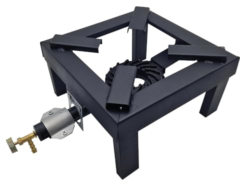 Crisalide® - Fornellone A Gas Da Esterno, In Ghisa, 4 Piedi, Super Resistente, Adatto A Tutti I Tipi Di Pentola, Bruciatore In Ghisa Con Regolatore, Accensione Rapida, Nero (40x40)