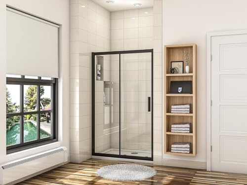 Porte de douche coulissante 120cm avec l'amortisseur en verre anticalcaire, porte de douche en noir mat Hauteur 195cm