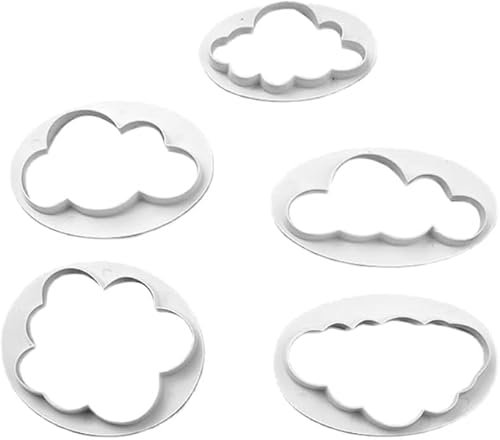 Cloud Cutters for Fondant,Fluffy Fondant Cloud Cookie, Mould Set of 5 Plastic Fondant Cutter Gum Paste Cutter Cookie Cake Mold Sugar Cake Fondant Decorating Tools