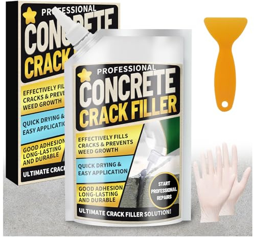 Concrete Crack Filler, High Elasticity Cement Crack Filler, Self Leveling Concrete Slab Repair Sealant for Driveway, Walkway, Patio, Waterproof Caulking Glue for Joint, Outdoor - 17.6 Floz
