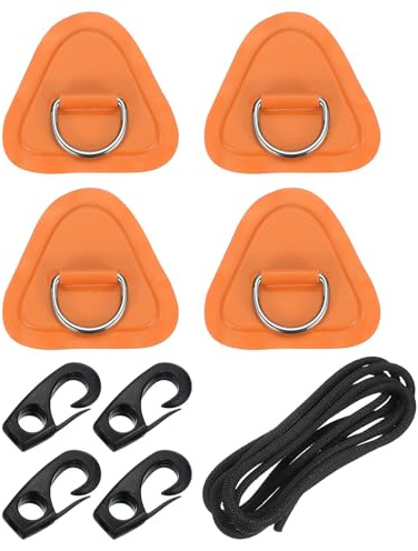 PATIKIL Parche De Anilla D, 4 Piezas Parche Triangular De PVC De 3.5 con Anilla D De Acero Inoxidable Y Cuerdas Elásticas De 8.2 Pies con Ganchos, Tabla, Naranja (Sin Pegamento)