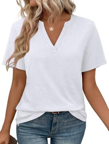 Aokosor Womens Tops T Shirts for Women V Neck Ladies Summer Tops Casual Loose Tee White Size 10-12 M