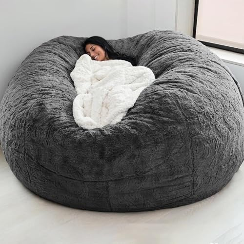 Puff Gigante XXL Peludo Cubierta Con Fundas Lavables a Máquina para Sofá Perezoso Terciopelo Puf de Salón Asiento Decorativo para Interior y Exterior Funda de Sofá Cama Perezoso de Piel Sintética