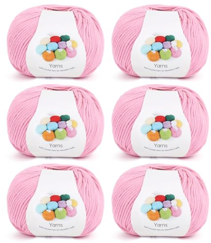 Coopay 6 x 45g Lana para Ganchillo, Lana para Tejer, Lanas para Crochet, Acrílico Suave y hilo de Ganchillo de Algodón para Ganchillo Mantas, Suéter, Granny Square - Rosa