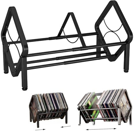 STFALI Schallplatten Aufbewahrung, Schallplattenständer, 33-57cm Ausziehbares Design, Einfach zu Montieren, zur Aufbewahrung von Schallplatten und Büchern