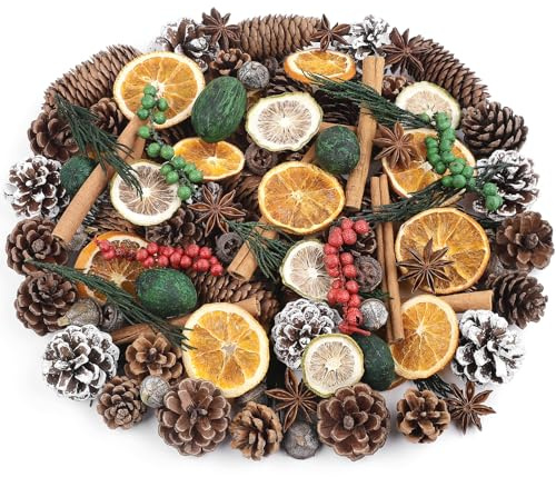 Wlicon Navidad Potpourri Canela Natural Pino Conos Navidad Potpourri Cuenca Rellenador Rebanadas Naranja Secas Ornamentos para Árbol DIY Artesanías Decoración del Hogar