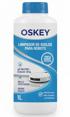 OSKEY Limpiador de Suelos para Robot 1L Líquido pH Neutro – Higienizador y Neutralizador de Olores, Aroma Suave, Brillo sin Rayas, Compatible Universal
