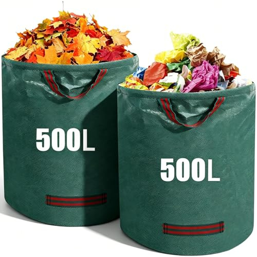 Zencantorous 2 Pezzi 500L Sacchi per Rifiuti da Giardino, Sacchi da Giardinaggio, Borsa da Giardino, Sacchi Giardinaggio, Sacchi da Giardino con Maniglie, per Foglie, Rifiuti e Detriti, Verde