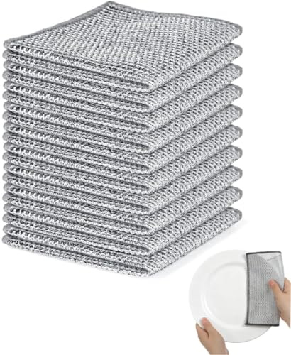 CHXTguyue Stracci in filo metallico per lavare i piatti, 10 pezzi, 2025, multiuso, riutilizzabili, strofinacci in filo metallico bagnato e asciutto, per cucina, piano cottura, piatti e pulizia della