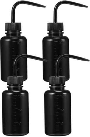 MAGICLULU Flaconi per Lavaggio Ciglia 150ml Set da 4 Bottiglie di Plastica Comprimibili Nere Beccuccio Tagliabile per Uso Cosmetico e Tatuaggi, Bottiglie Portatili Resistenti e Misurazione
