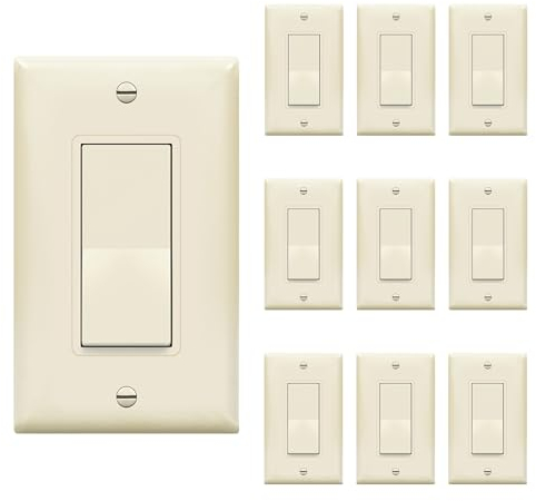 ENERLITES Light Almond Single Pole Decorator Light Switch, 15A, 10 Pack