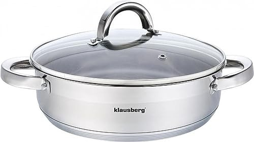 Platt kruka med lock i många storlekar kastruller induktion rostfritt stål Klausberg (4,5 l)