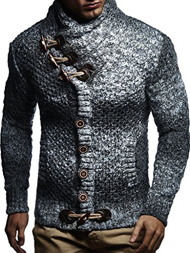 Leif Nelson Giacca Uomo in Maglia Cardigan Collo a Scialle LN-20738 Nero Small