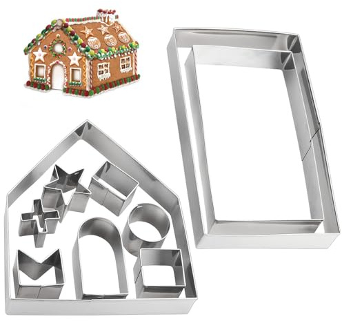 Gingerbread House Cookie Cutter Set - 3D Christmas Cookie Cutters - 10Pcs Gingerbread House Kit for Christmas, Halloween, Holiday, Winter (Gift Package)