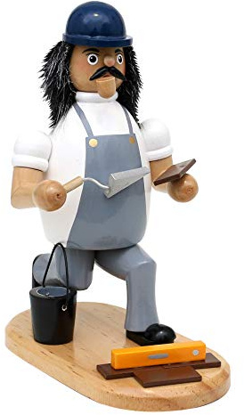 Dekohelden24 Holz Räuchermann/Räuchermännchen als Fliesenleger, mit Waserwaage und Fliesen, L/B/H: 15 x 10 x 19 cm.