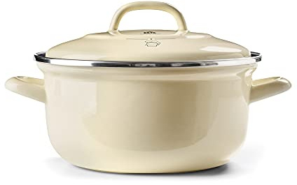 BK Indigo Patrimonio Olandese Casseruola Rotonda Smaltata con Coperchio con Rivestimento Antiaderente Ceramico Senza PFAS, 24 cm/4,2 Litri, Induzione, Lavabile in Lavastoviglie e in Forno, Crema