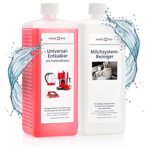 HANSE PRO Set für Kaffee-Vollautomaten und -Maschinen: Milchschaum-Reiniger und Entkalker, je 1000 ml I Reinigung I Pflege I Zubehör
