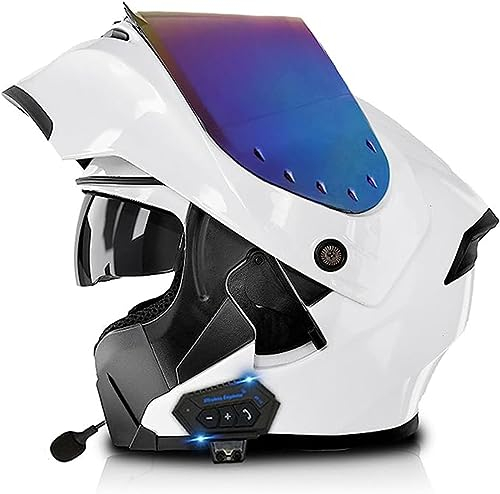 Klappbarer Motorradhelm, Integral-Motorradhelme, Motorrad-Bluetooth-Headset, Modularer Klapphelm Mit Farbiger Sonnenblende, ECE-Zugelassener Schneemobilhelm E,M/{57~58cm}