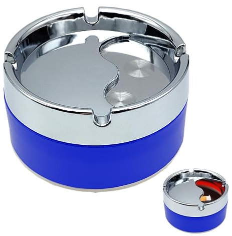 Posacenere Rotondo Girevole, Portacenere da Tavolo, Moderno Colorato con Coperchio Apribile per Scomparto Sigarette, Cenere e Mozziconi in Giardino, Bar, Ufficio, Casa (BLU)