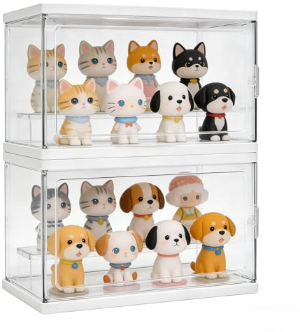 ANMOO Acrylic Display Case, 2-Tier Clear Dustproof Storage Organizer for Minifigure, Trinkets, Collectibles, Action Figures (Medium)