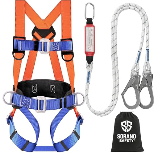 Sorano Safety Harness Fall Protection Kit, Full Body Roofing harnesses with Shock Absorbing Lanyard for Men & Women OSHA/ANSI Compliant, Full Body Chest Harness for Hunting, Climbing & Construction