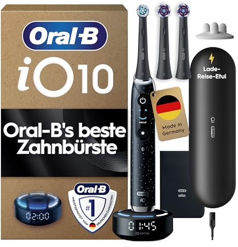 Oral-B Brosse à Dents Electrique iO 10 avec Brossette de Rechange, Noire – 7 Modes dont Blancheur et Soin des Gencives, Capteur de Pression, Batterie Rechargeable, Coach de Brossage, Etui