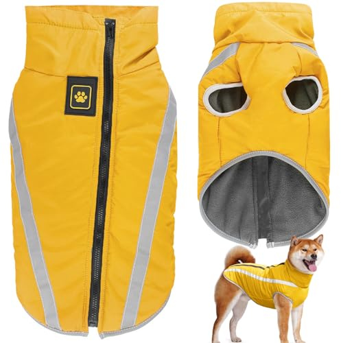 Dolahovy Manteau Imperméable pour Chien Veste Chaude d'hiver, Vêtements pour Animaux de Compagnie Coupe Vent Manteau pour Chien Veste en Laine Petite et Moyenne Grande Veste (Jaune, 3XL)