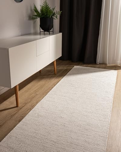 benuta Basic handgewebter Baumwollteppich Ron - Creme 70x200 cm - Handwebteppich aus 100% Baumwolle - Läufer im Style: Uni, Minimalistisch, Natural Living - Pflegeleicht für Wohnzimmer Schlafzimmer