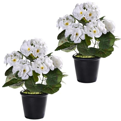 RXMORI 2-pack Konstgjord Pelargon Falska Blommor Växter Sidenblomma med Krukväxter, Konstgjorda Pelargonblommor i Kruka för Trädgård Heminredning Kök Bröllopsfest Centerpieces (B)